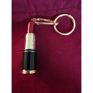 Sephora Lipstick Keychain Bag Charm Gold Red Glitter Black Stripe